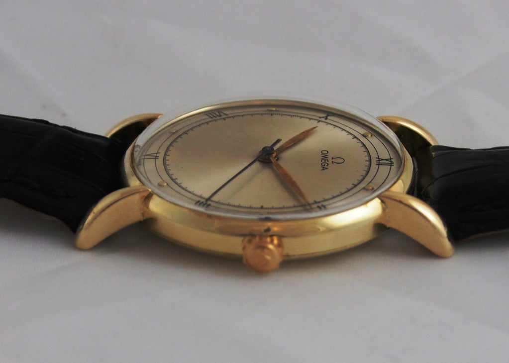 Omega Yellow Gold Dress Watch with Flared Tear-Drop Lugs 6