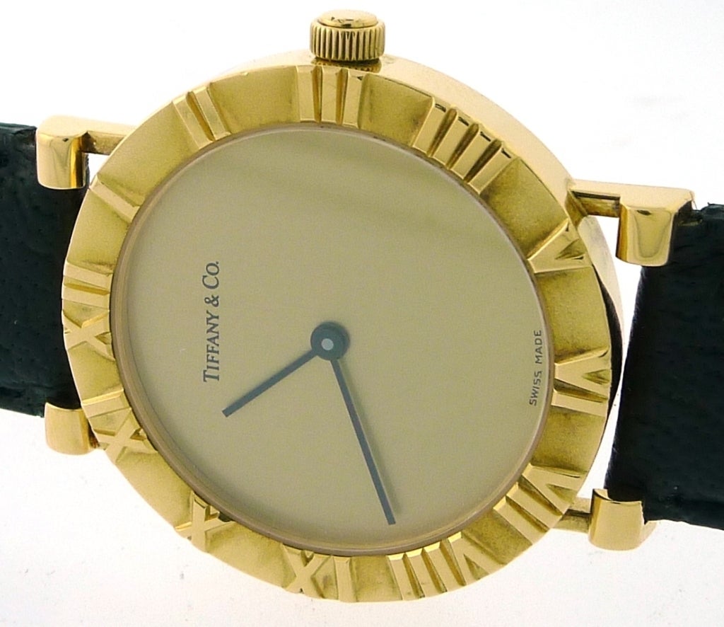 Women's or Men's Tiffany & Co Yellow Gold Atlas Wristwatch with Quartz Movement
