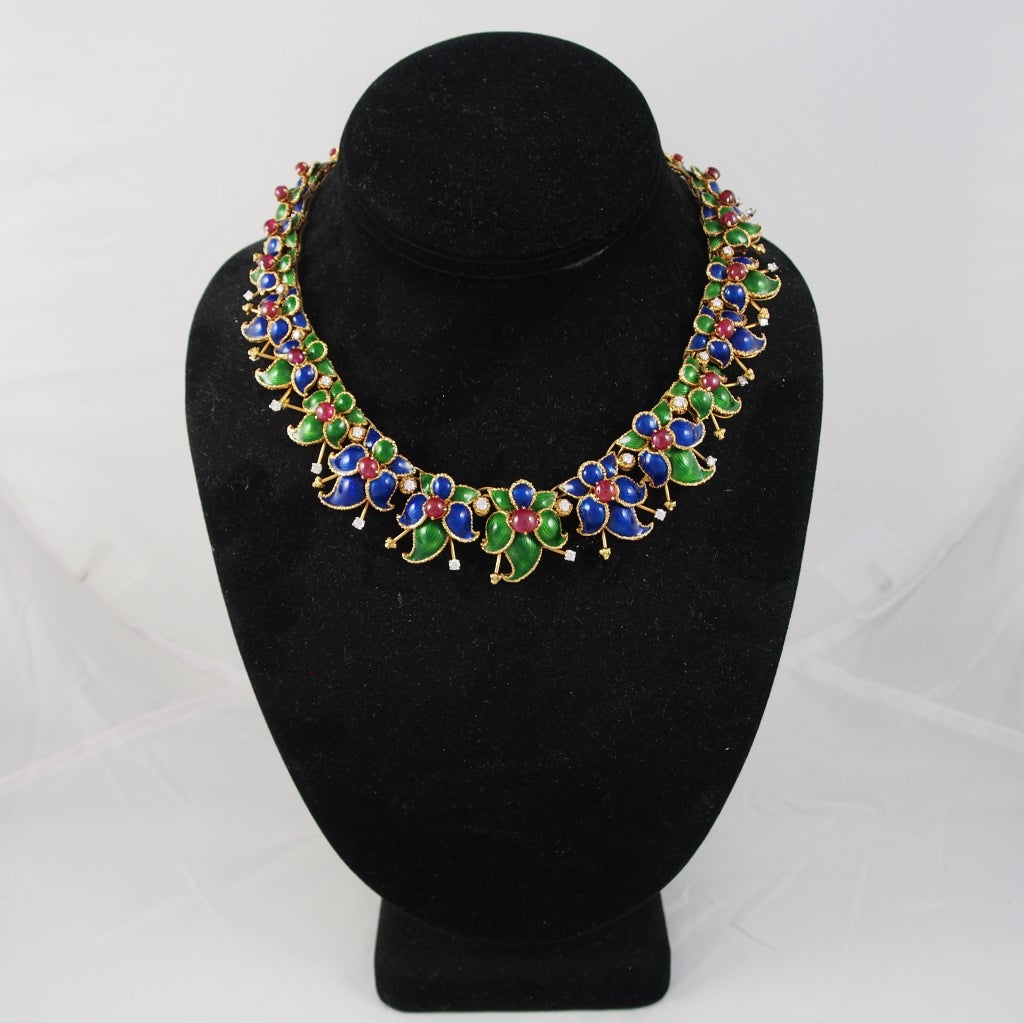 Tiffany and Co. French 1960's Enamel and Diamond Necklace at 1stdibs