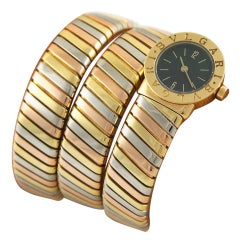 Bulgari Tubogas Triple Gold Bracelet Watch with Quartz Movement