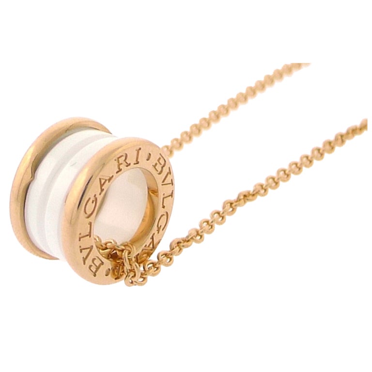 BULGARI B.Zero1 Pink Gold White Ceramic Pendent w/ Chain