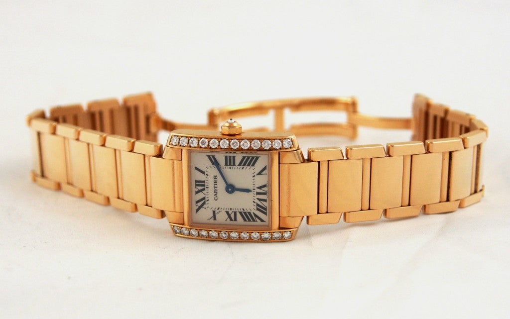 Women's Cartier Lady's Rose Gold and Diamond Tank Francaise Wristwatch