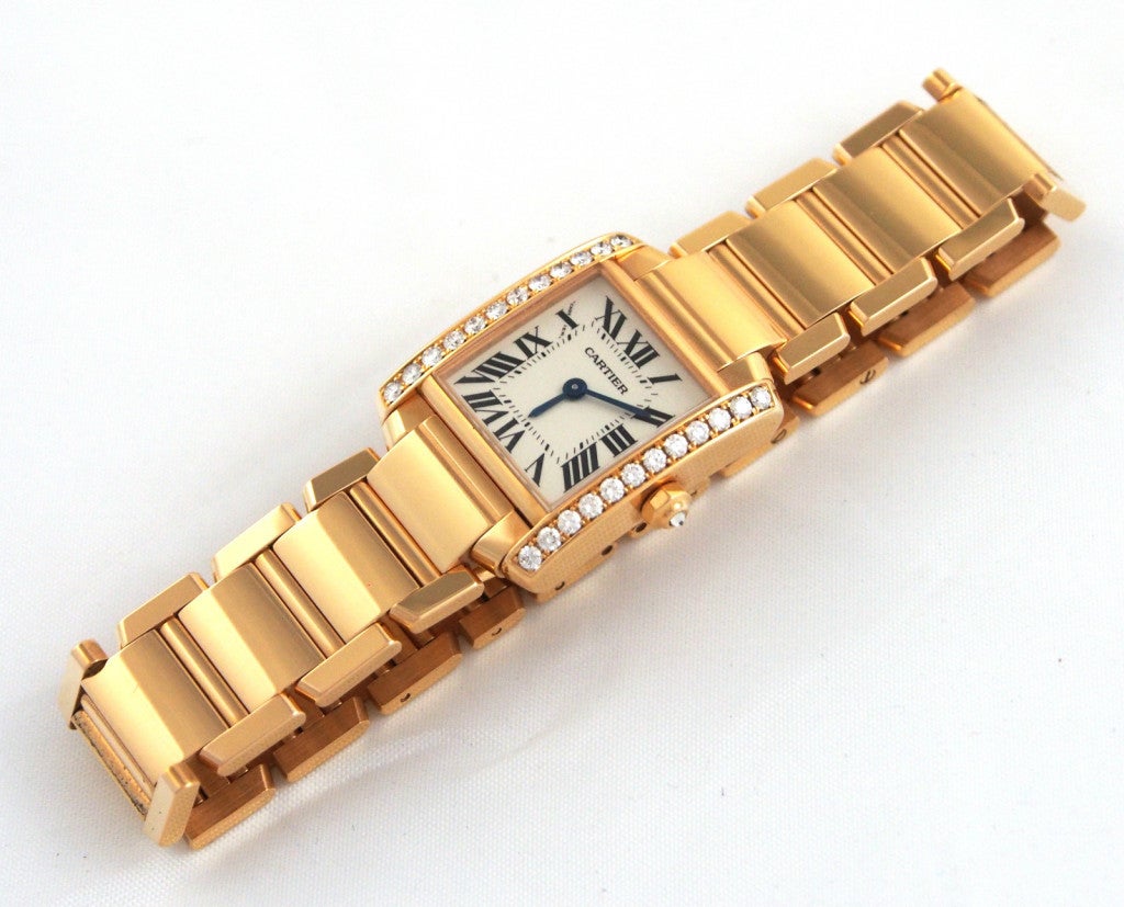 Cartier Lady's Rose Gold and Diamond Tank Francaise Wristwatch 4