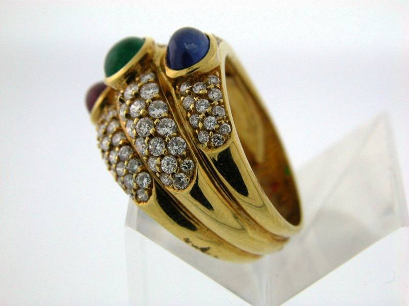 CHAUMET - Yellow Gold Ring Pave Diamonds & Cabochon Stone