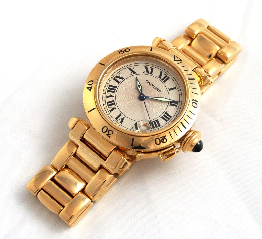 CARTIER Yellow Gold Pasha Wristwatch on Yellow Gold Bracelet 3