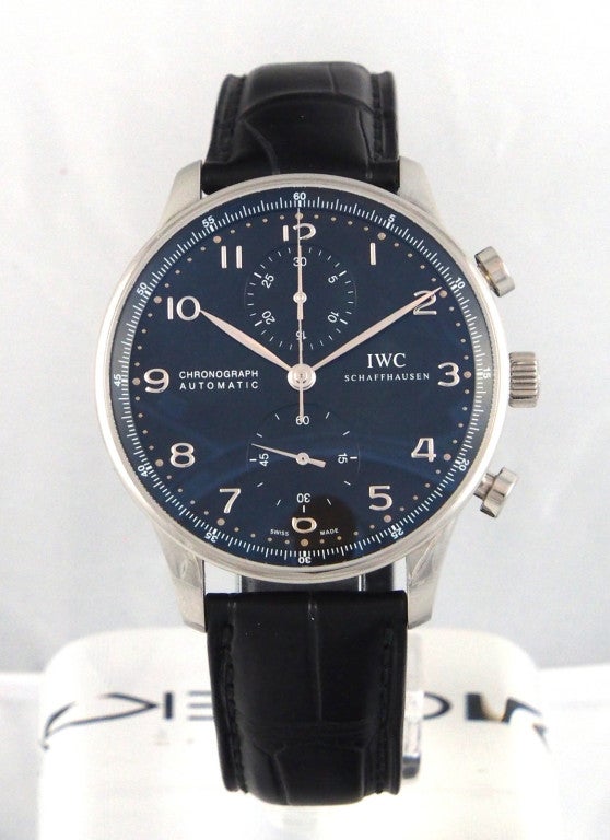 Brand Name: IWC
Style Number: IW371438
Also Called: IW3714-38
Series: Portuguese Chrono-Automatic
Gender: Men's
Case Material: Stainless Steel
Dial Color: Black
Movement: Automatic
Engine: IWC Calibre 79240
Functions: Hours, Minutes,