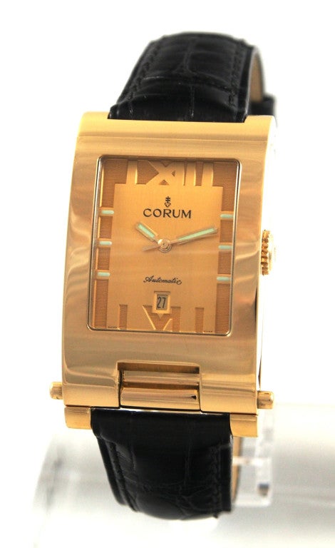 Brand Name: Corum
Style Number: 145.151.56
Also Called: 14515156
Series: Tabogan
Gender: Men's
Case Material: 18K Yellow Gold
Dial Color: Champagne
Movement: Automatic
Functions: Hours, Minutes, Seconds, Date
Crystal Material: Scratch