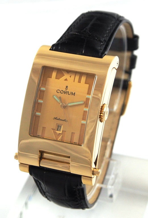 Corum Yellow Gold Taboggan Wrist and Travel Watch In Excellent Condition In Los Angeles, CA