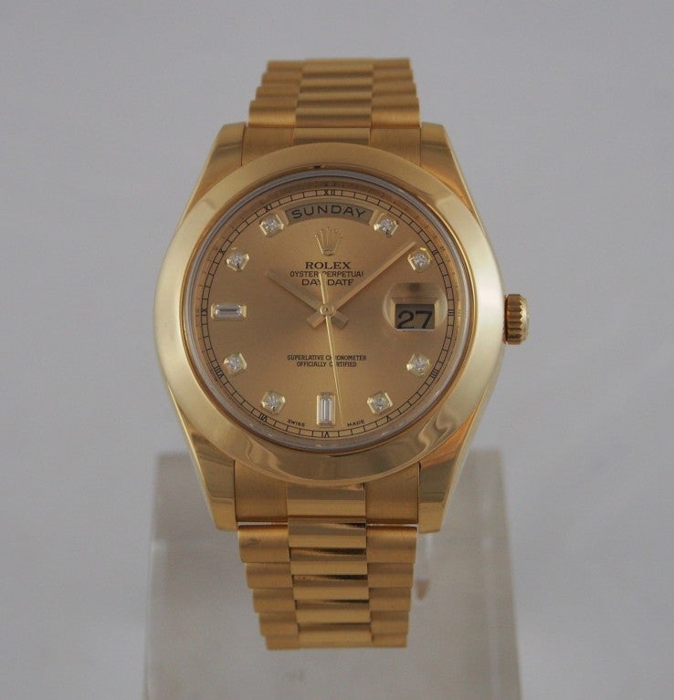 Rolex Yellow Gold Day-Date II Watch with Champagne Diamond Dial 3