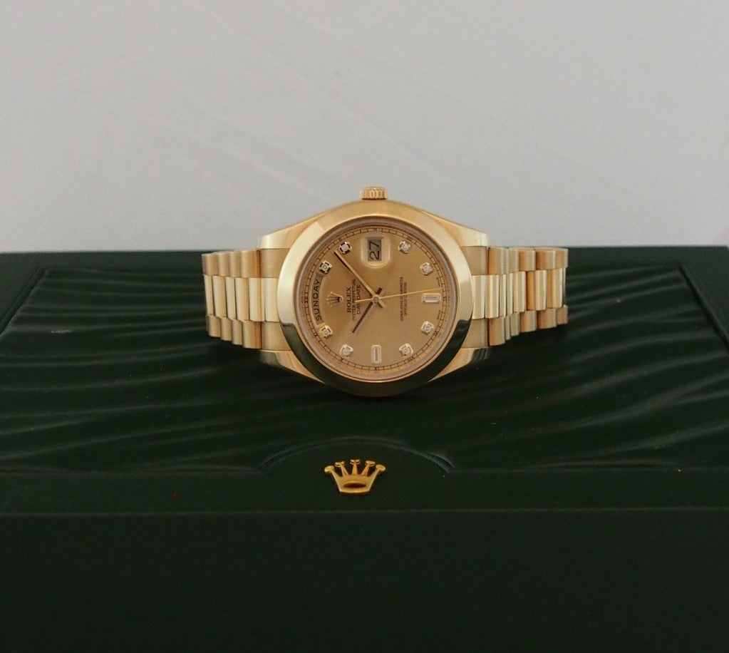 Rolex Yellow Gold Day-Date II Watch with Champagne Diamond Dial 6