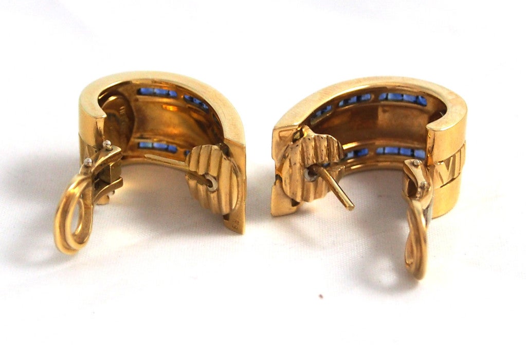 Women's TIFFANY & CO. - Atlas Earrings  Yellow Gold & Blue Sapphires w/ Tiffany Box