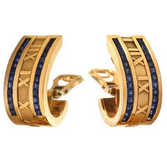 TIFFANY & CO. - Atlas Earrings  Yellow Gold & Blue Sapphires w/ Tiffany Box