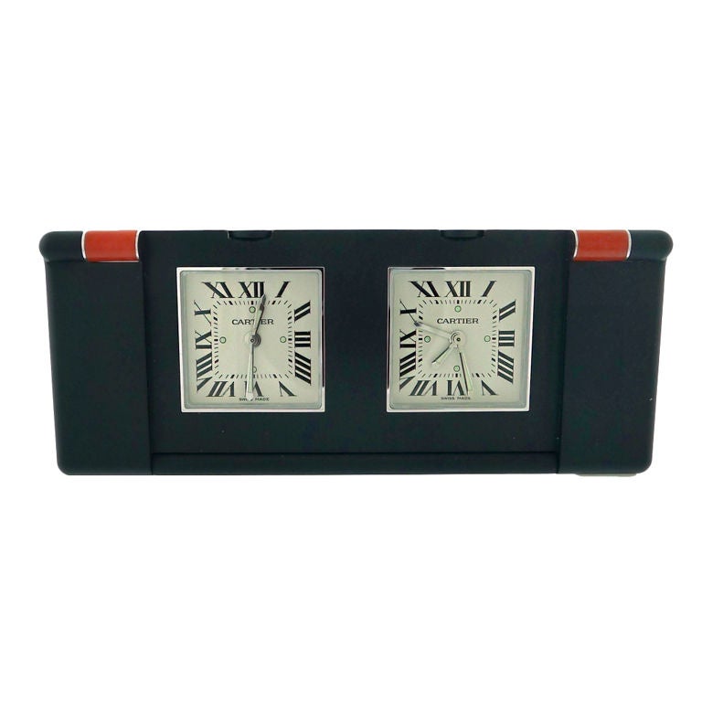 CARTIER Two Time Zone Travel Clock PVD Coated Steel Ltd. Ed.