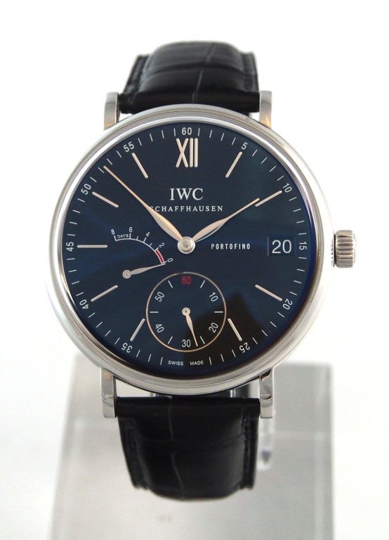 Brand Name: IWC
Style Number: IW510102
Series: Portofino Han-Wound Eight Days
Gender: Men's
Case Material: Stainless Steel
Dial Color: Blue Dial
Movement: Hand-Wound Mechanical
Engine: Calibre 59210
Functions: Hours, Minutes, Seconds, Date,