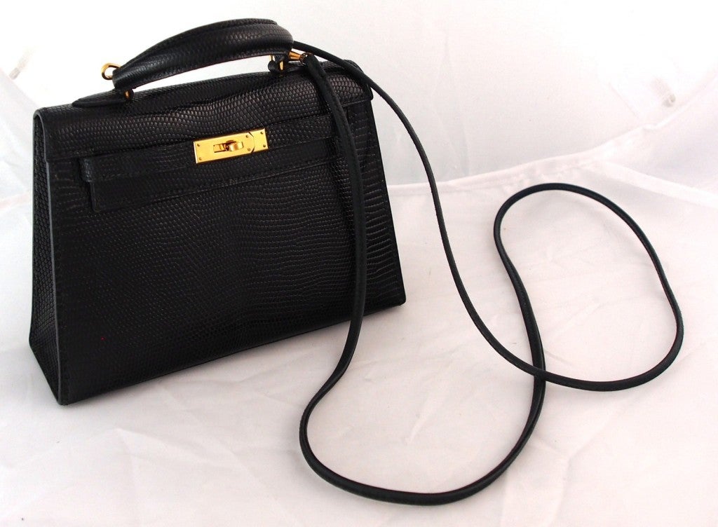 HERMES Kelly rare \u0026quot;Micro Mini\u0026quot; Black Lizard 15cm Bag Vintage ...