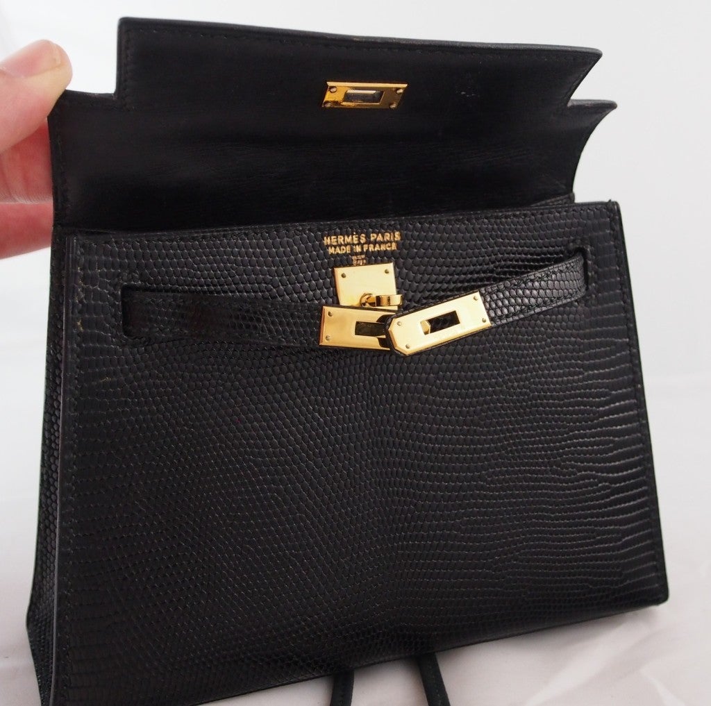 HERMES Kelly rare \u0026quot;Micro Mini\u0026quot; Black Lizard 15cm Bag Vintage ...