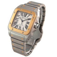 Cartier Stainless Steel and Yellow Gold Santos 100 Wristwatch