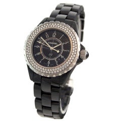 Chanel Lady's Black Ceramic and Diamond J12 Wristwatch
