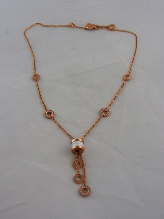 ZERO 1 PINK GOLD PENDANT NECKLACE WITH PAVED DIAMONDS