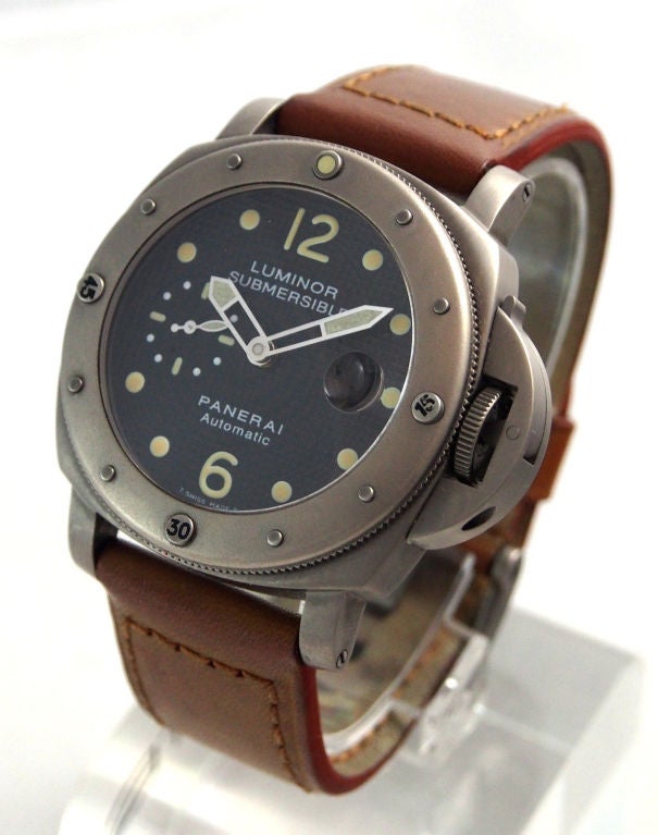 Brand Name: Panerai
Style Number: PAM00025 A
Also Called	 PAM 25
Series: Luminor Submersible
Gender: Men's
Case Material: Titanium
Dial Color: Black Hobnail/Clou de Paris with Tritium Markers
Movement: Automatic
Functions: Hours, Minutes,