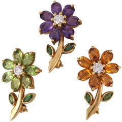 VAN CLEEF & ARPELS "Flower" Citrine Tourmaline Amethyst Diamond Brooch Pins 