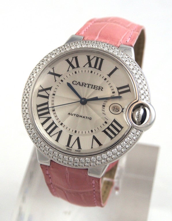 Cartier White Gold and Diamond Ballon Bleu Wristwatch with Date In Good Condition In Los Angeles, CA