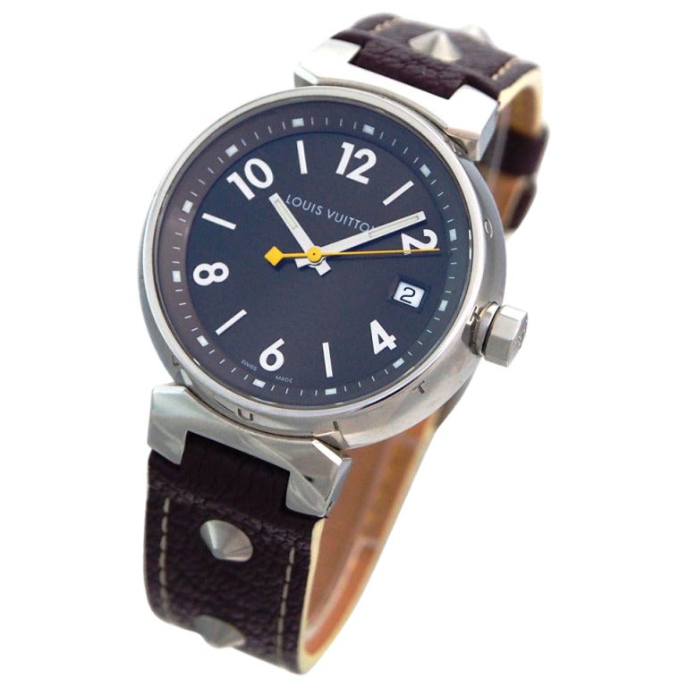 Louis Vuitton Lady's Stainless Steel Tambour Brun Wristwatch