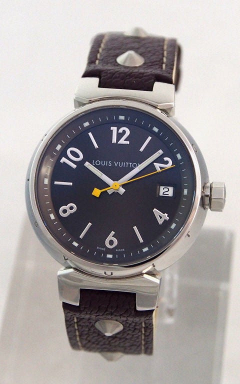 Louis Vuitton Lady's Stainless Steel Tambour Brun Wristwatch