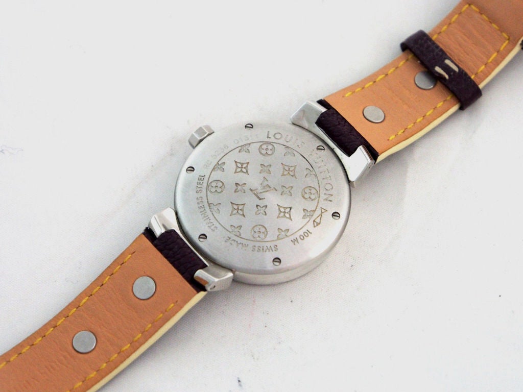 Louis Vuitton Lady's Stainless Steel Tambour Brun Wristwatch In Excellent Condition In Los Angeles, CA