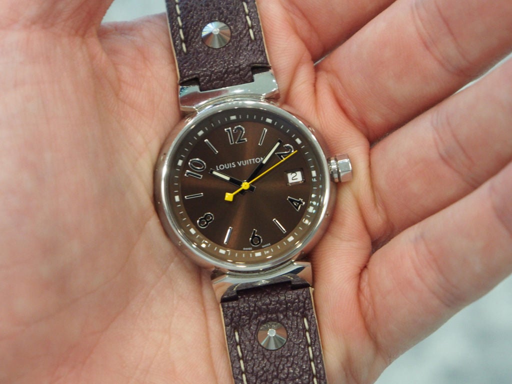 Louis Vuitton Lady's Stainless Steel Tambour Brun Wristwatch 5
