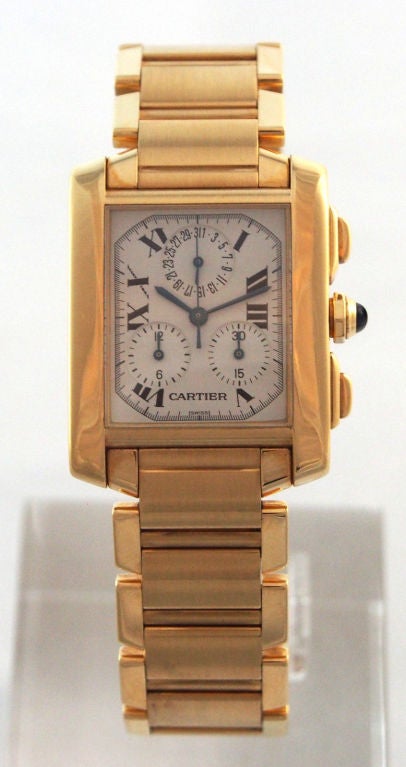 Brand Name: Cartier
Reference: W50005R2
Series: Tank Francais
Gender: Men's
Case Material: 18K Yellow Gold
Dial Color: White
Movement: Quartz
Crystal Material: Scratch Resistant Sapphire
Case Diameter: 28mm x 36mm
Crown: Set with Blue Cabochon
Date: