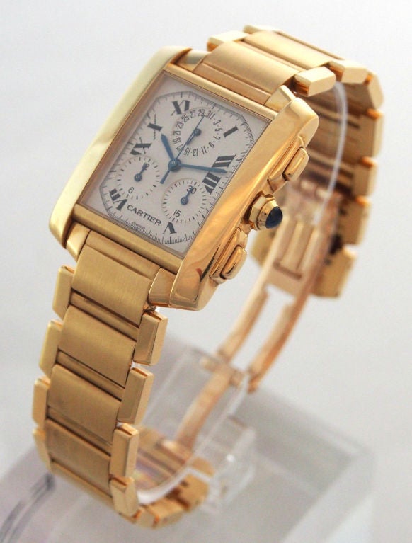 Cartier Yellow Gold Tank Francaise Chronograph Bracelet Quartz Wristwatch  In Good Condition For Sale In Los Angeles, CA