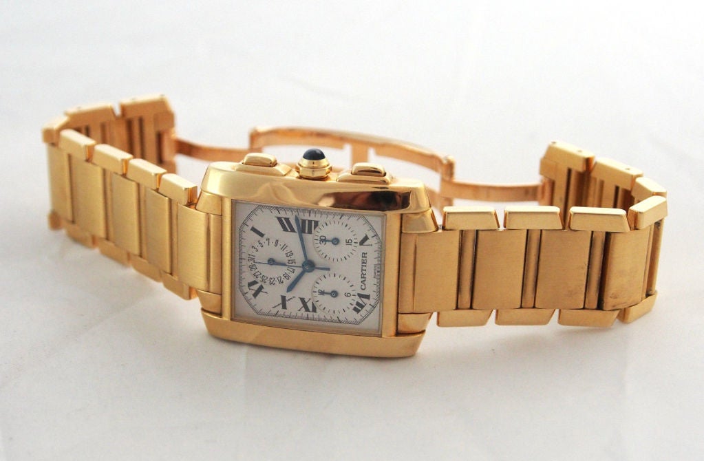 Men's Cartier Yellow Gold Tank Francaise Chronograph Bracelet Quartz Wristwatch For Sale
