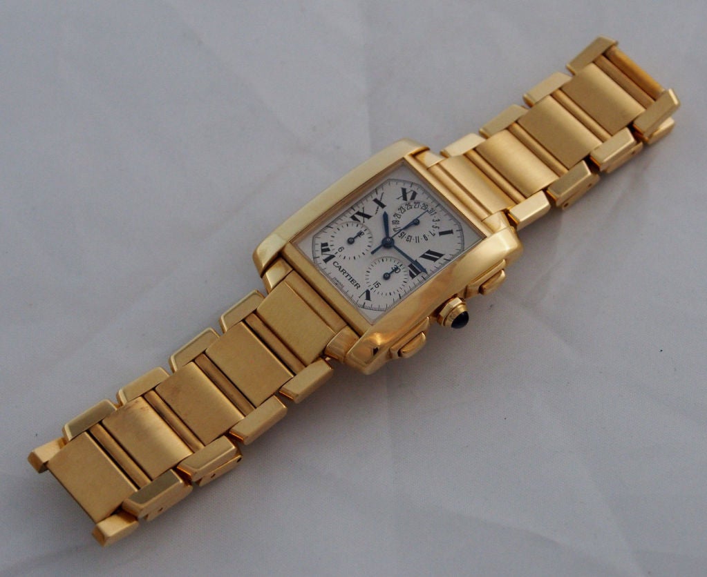 Cartier Yellow Gold Tank Francaise Chronograph Bracelet Quartz Wristwatch  For Sale 1