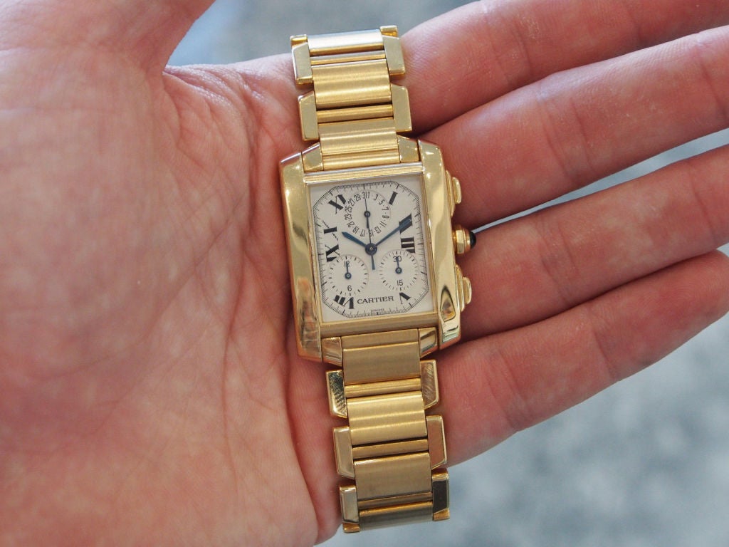 Cartier Yellow Gold Tank Francaise Chronograph Bracelet Quartz Wristwatch  For Sale 4