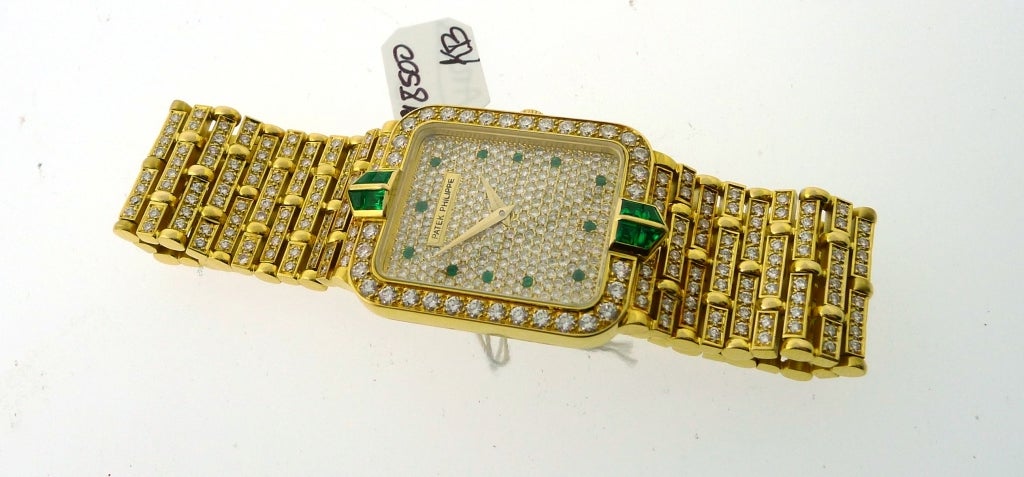 Women's or Men's PATEK PHILIPPE 3823-8 Yellow Gold w/ Emeralds Diamonds