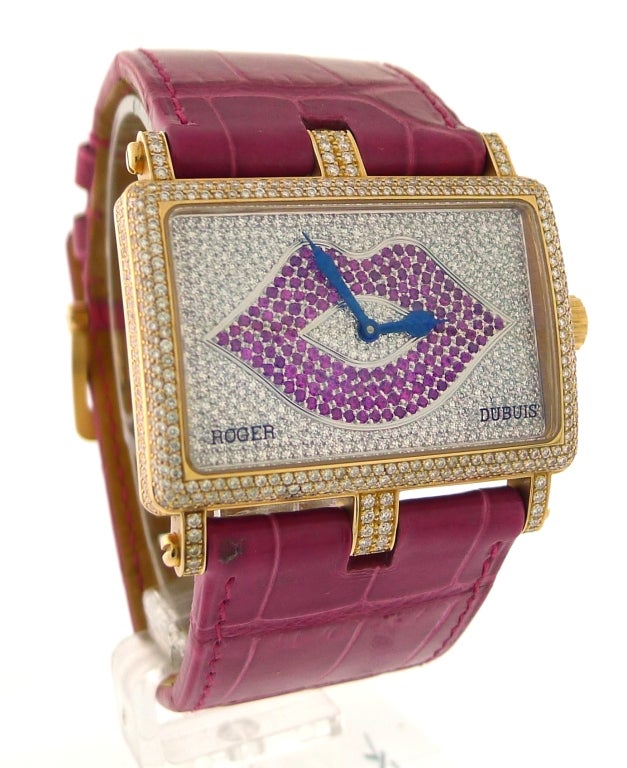 ROGER DUBUIS Too Much Rose Gold Watch Pave Diamond Dial Ruby Lip 3