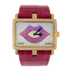ROGER DUBUIS Too Much Rose Gold Watch Pave Diamond Dial Ruby Lip