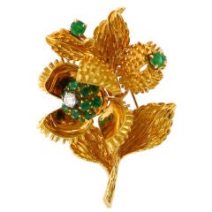 TIFFANY & CO Vintage Emerald & Diamond Flower Brooch