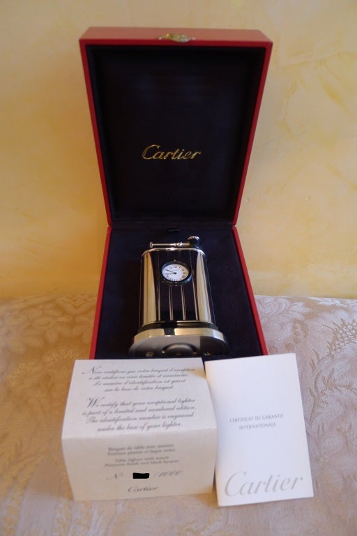 CARTIER Table Lighter with Clock Platinum Finish Limited Edition 1