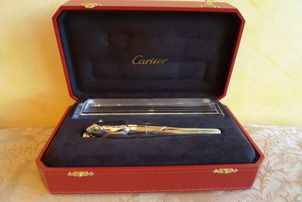 Brand Name: 	  	Cartier<br />
Reference: ST190015<br />
Series: 	  	Panthere de Cartier (Limited Edition out of 500 Pieces! From 2005 collection.)<br />
Pen Style: Fountain<br />
Metal: Rhodium Plated Sterling Silver<br />
Stone: Green Spinel