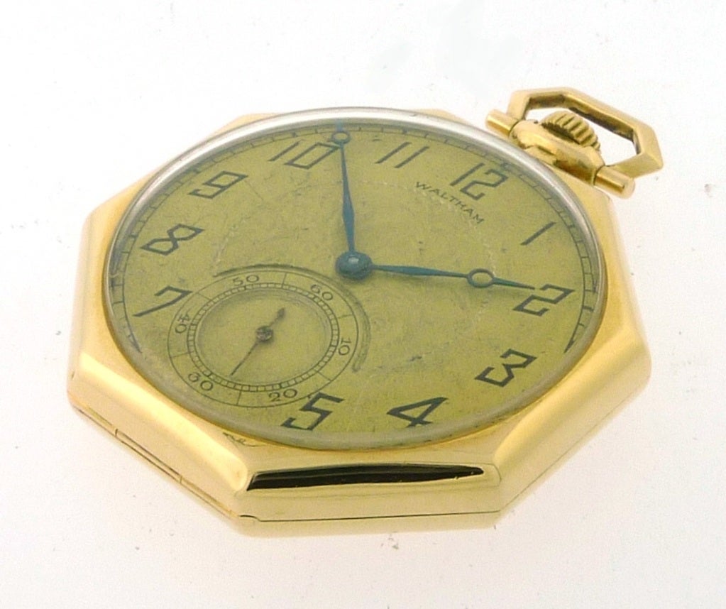 WALTHAM Yellow Gold Pocket Watch Octogan Shaped Case 1