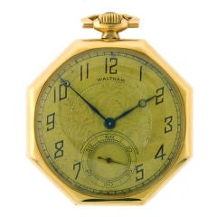 Vintage WALTHAM Yellow Gold Pocket Watch Octogan Shaped Case