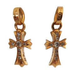 Chrome Hearts Gold Diamond Cross Earrings