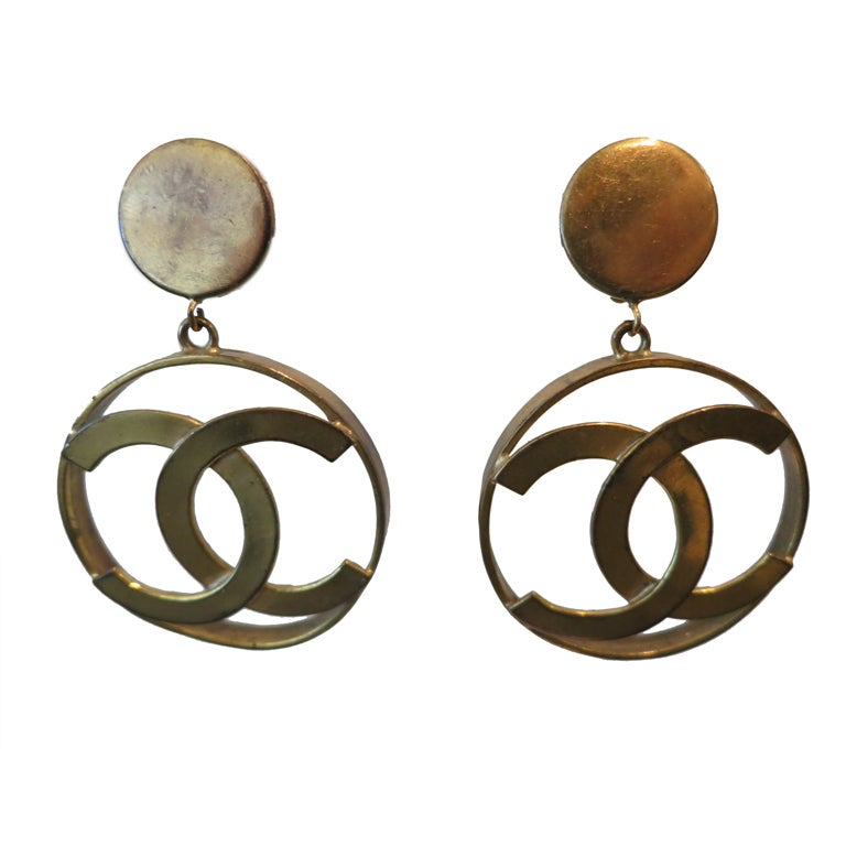 Chanel Vintage Hoop earrings with Large CC's at 1stdibs