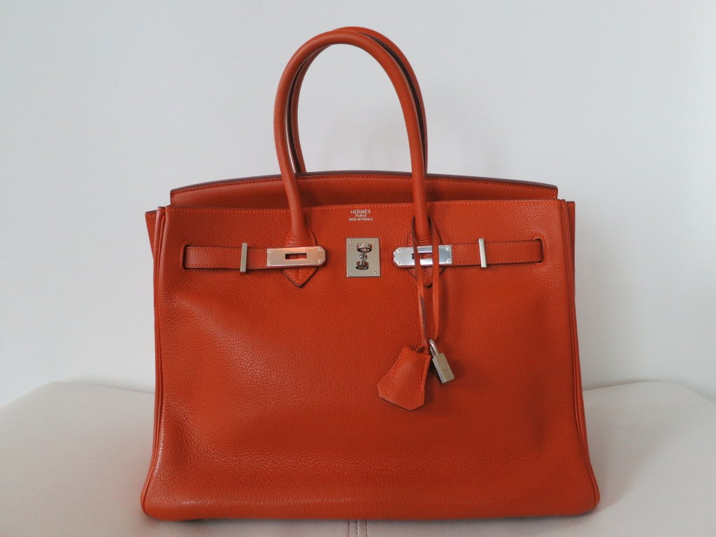 Hermes Pumpkin Color 35cm Birkin Bag In Excellent Condition For Sale In Malibu, CA