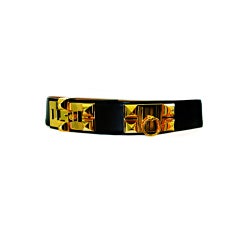 Hermes Black Leather Collier De Chien Belt with Gold Hardware