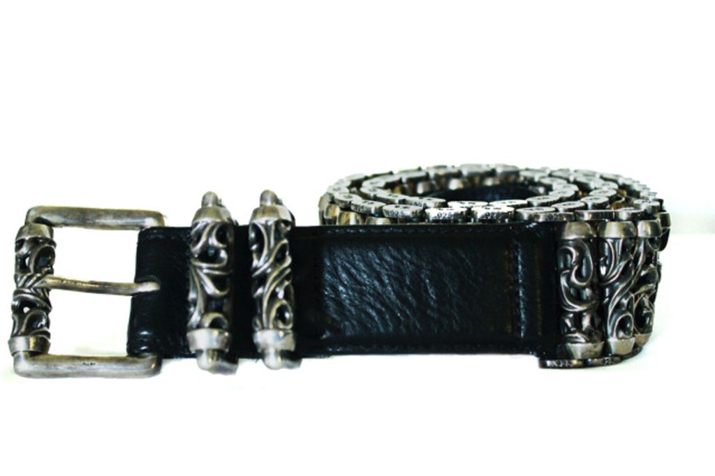 The ultimate belt from Chrome Hearts is the roller belt. Each individual scrolled designed roller wraps around your body to give that unique dramatic look. The only accessory any outfit would ever need. Think of it as a work of art that you can