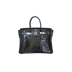 Vintage Hermes black 35cm crocodile Birkin Bag