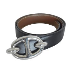 Hermes equestrian buckle with blk/tan strap